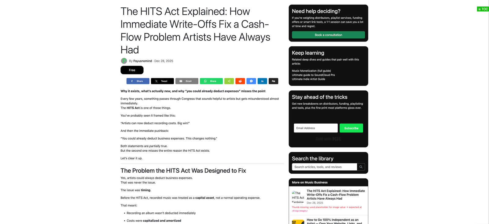 The HITS Act Explained: How Immediate Write-Offs Fix a Cash-Flow Problem Artists Have Always Had