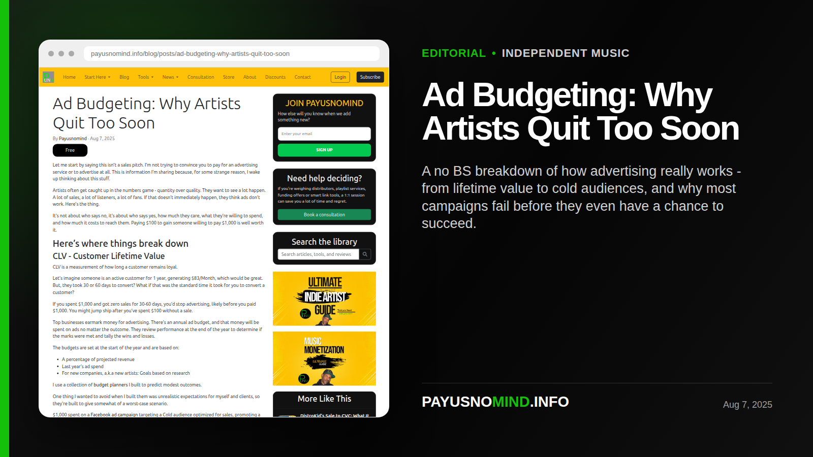 Ad Budgeting: Why Artists Quit Too Soon