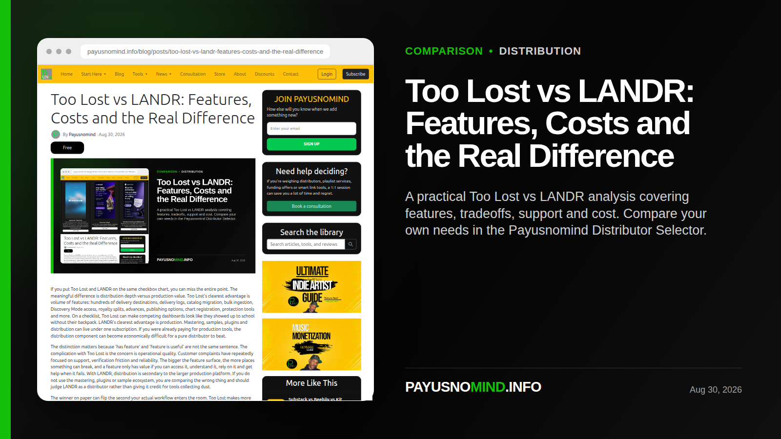 Too Lost vs LANDR: Features, Costs and the Real Difference