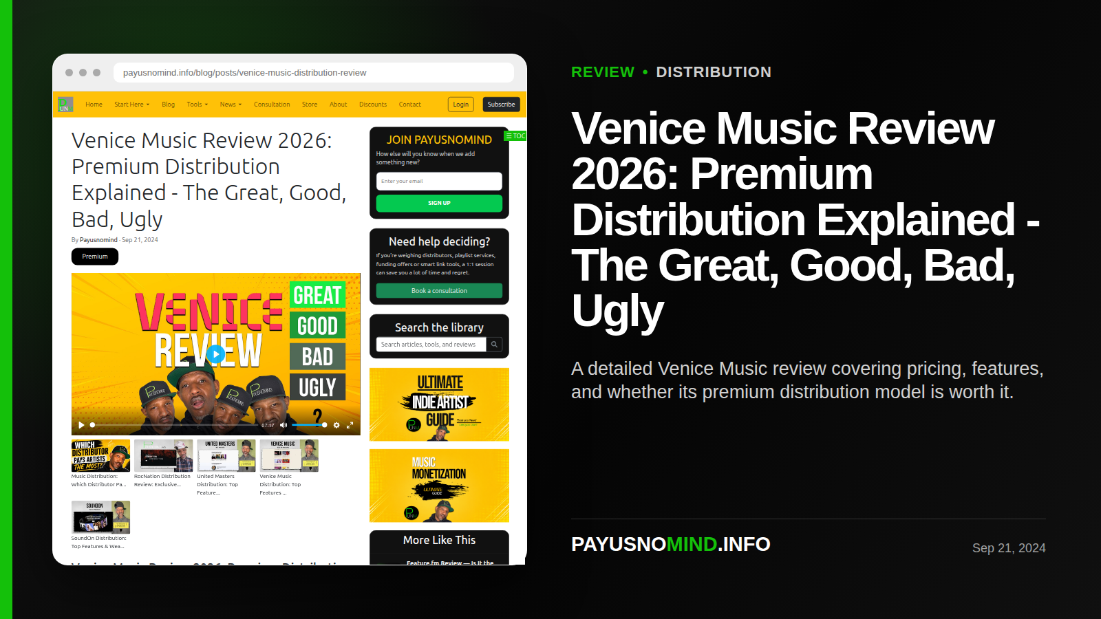Venice Music Review 2026: Premium Distribution Explained - The Great, Good, Bad, Ugly