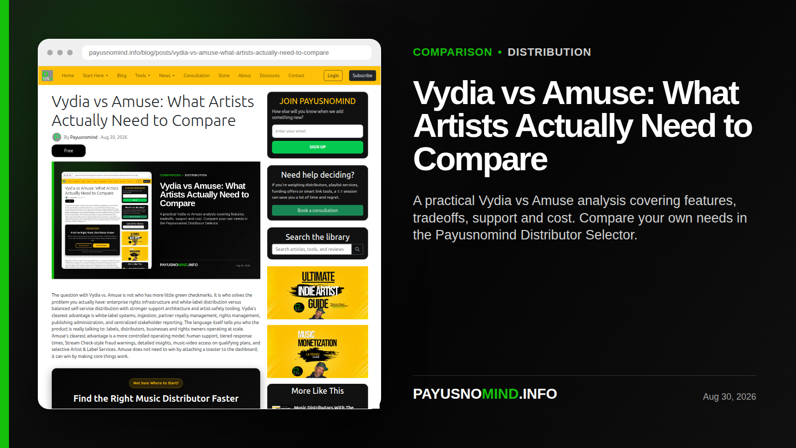 Vydia vs Amuse: What Artists Actually Need to Compare