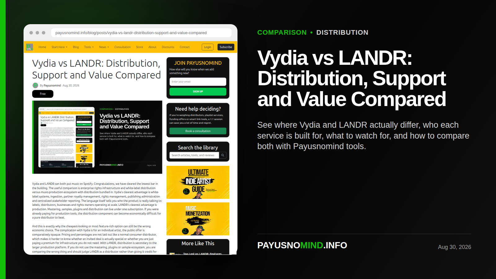 Vydia vs LANDR: Distribution, Support and Value Compared